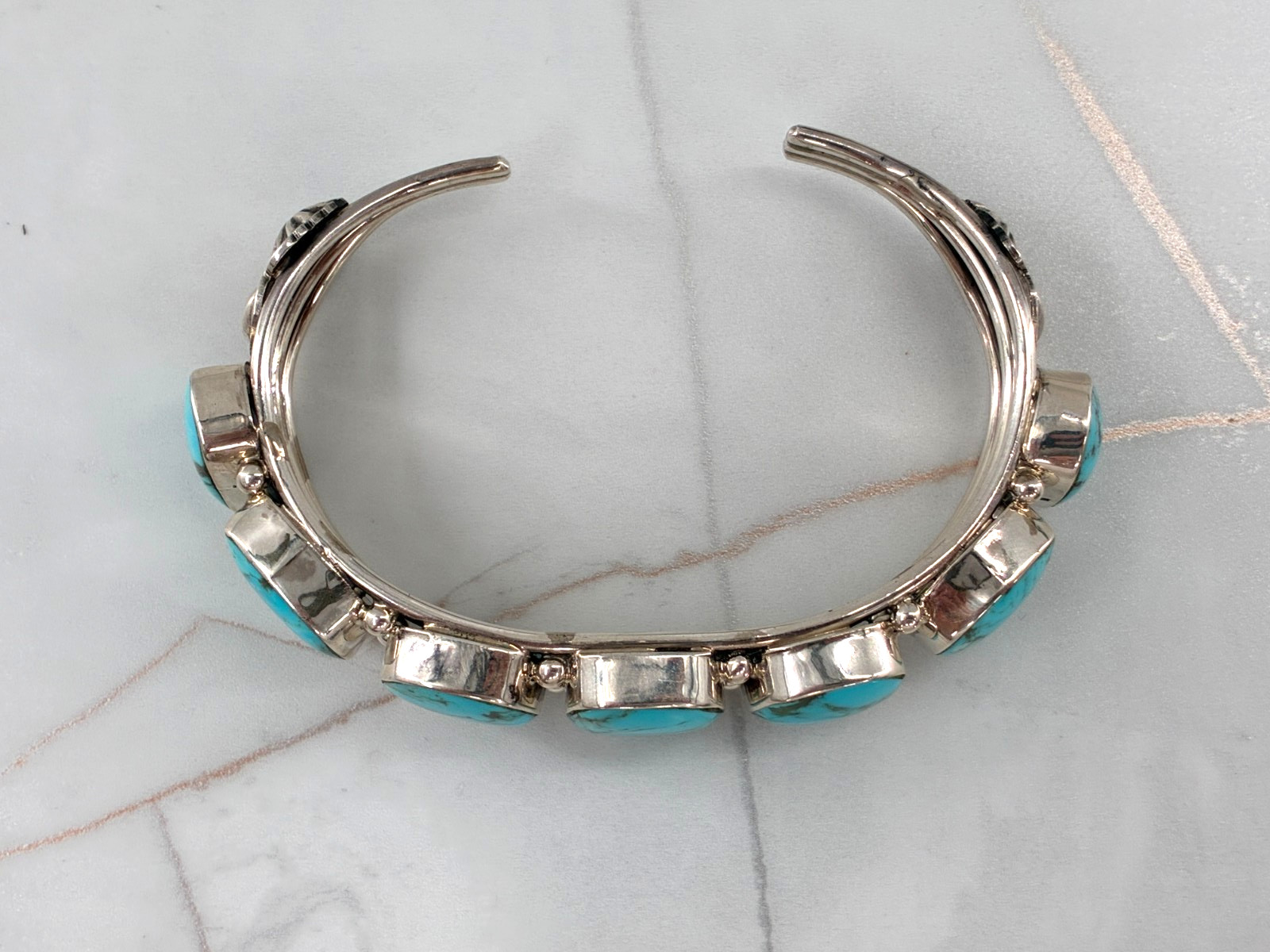 Chaco Canyon Kingman Turquoise 7 Stone Cuff Sterling Silver Bracelet Size 6.25in