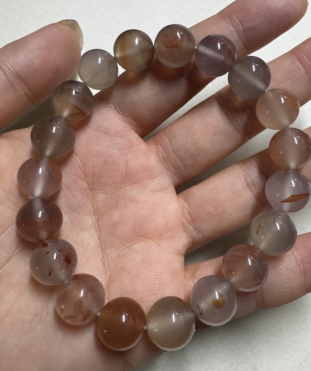 AAA 10-11mm round beads ink style nanhong agate Bracelet new 7” free shipping