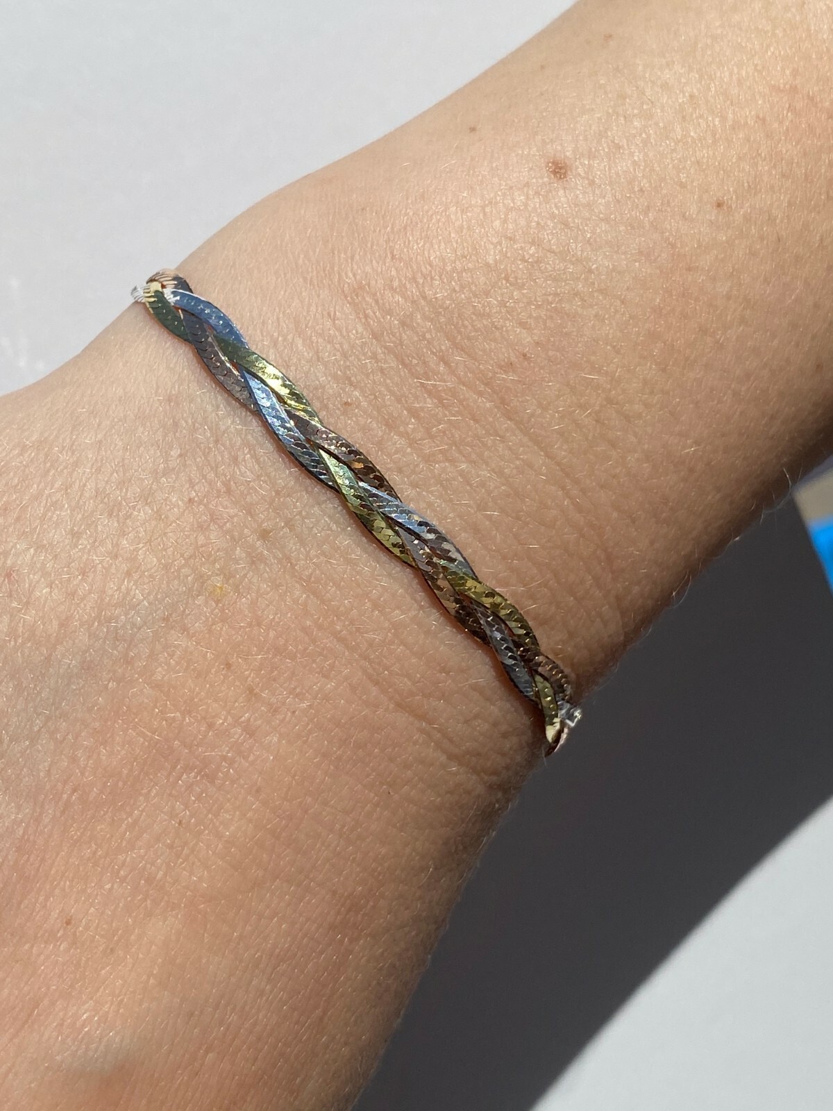 Solid 925 Silver Tri Color Yellow Rose Gold Plated Twisted Braided Herringbone