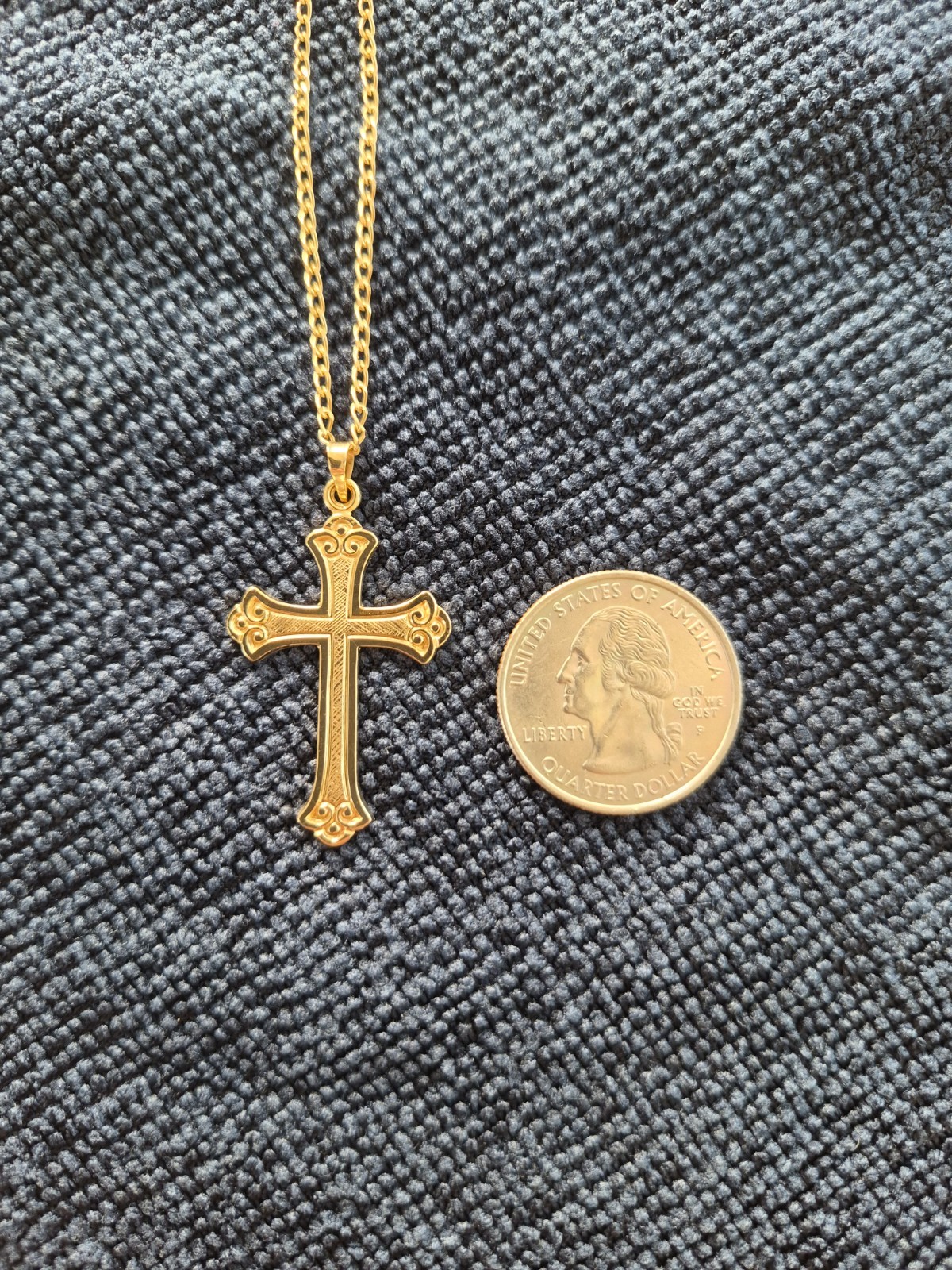 14k Solid Yellow Gold Cross Pendant Necklace 6.4 Grams Marked And Tested Stamped