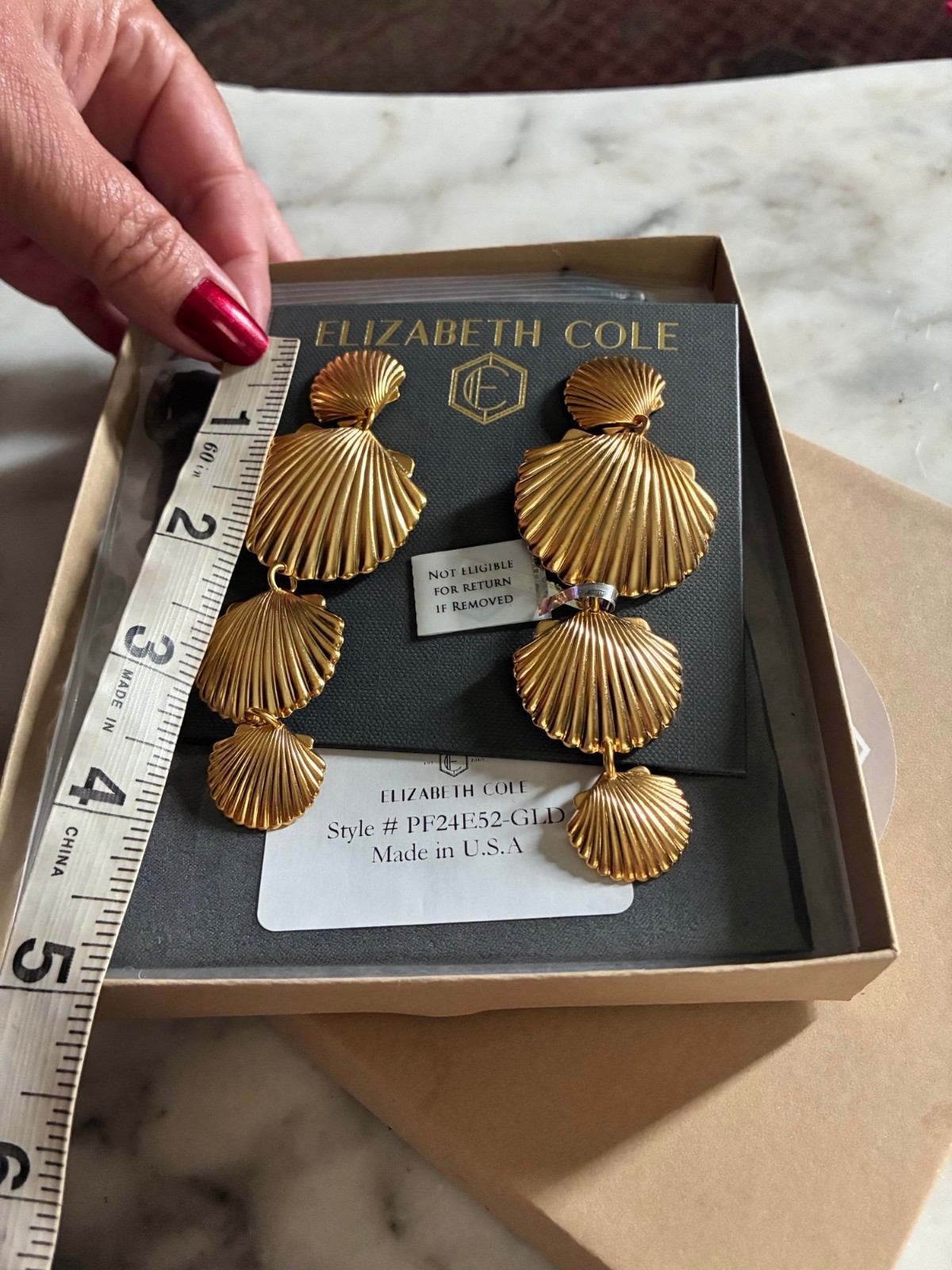 Elizabeth Cole shellace shell gold plated earrings new tags box signed
