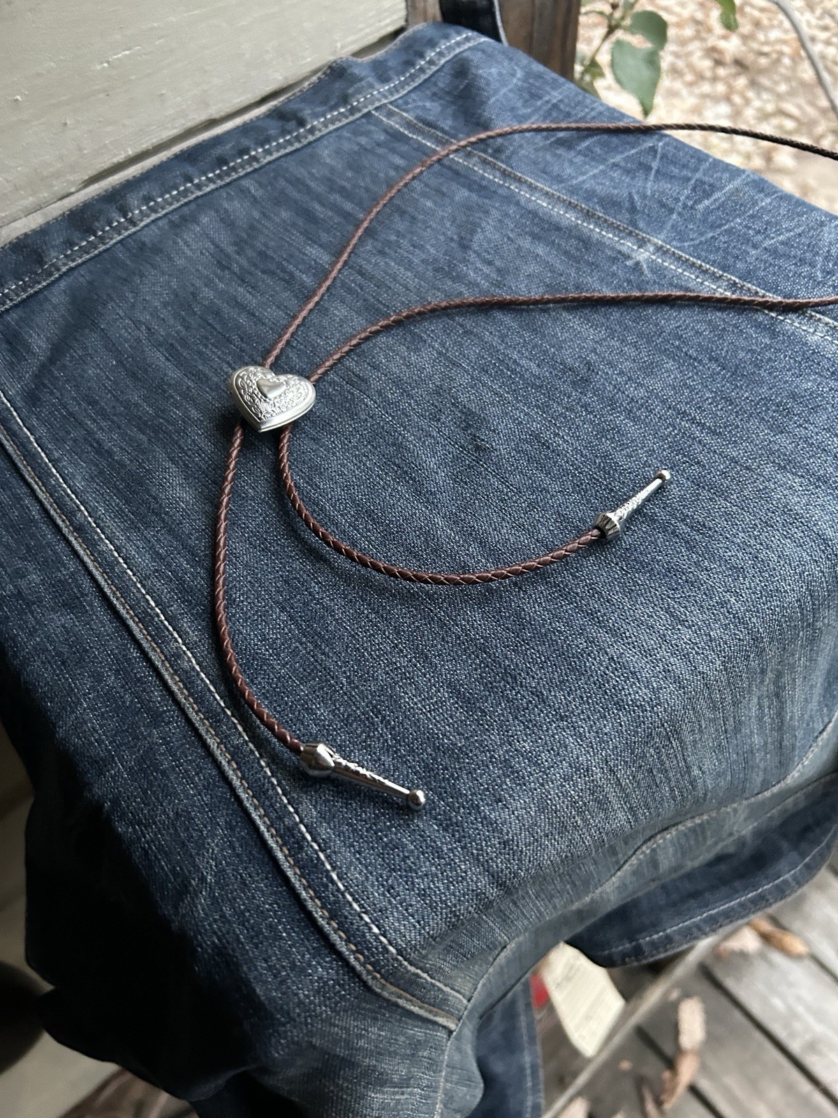 Heart Locket Bolo Tie Brown Leather Cord Handmade Vintage Style FREE SHIPPING