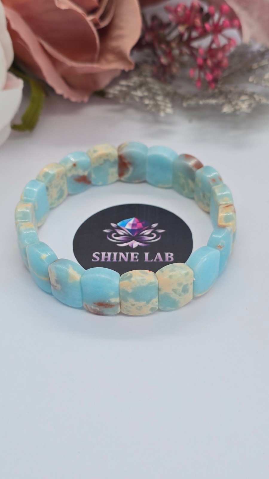 Natural Shoushan stone beaded bracelet 18cm. (UK SELLER)