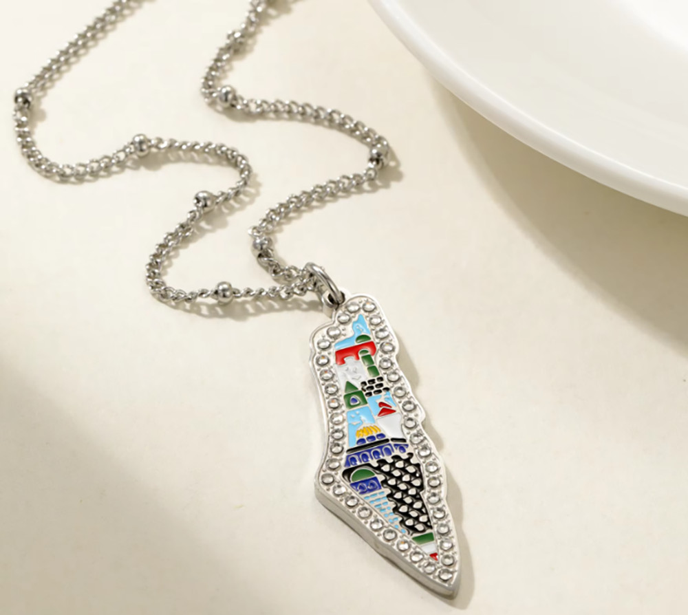 Colored-Detail stainless steel Sliver Jerusalem city Palestine Map Necklace