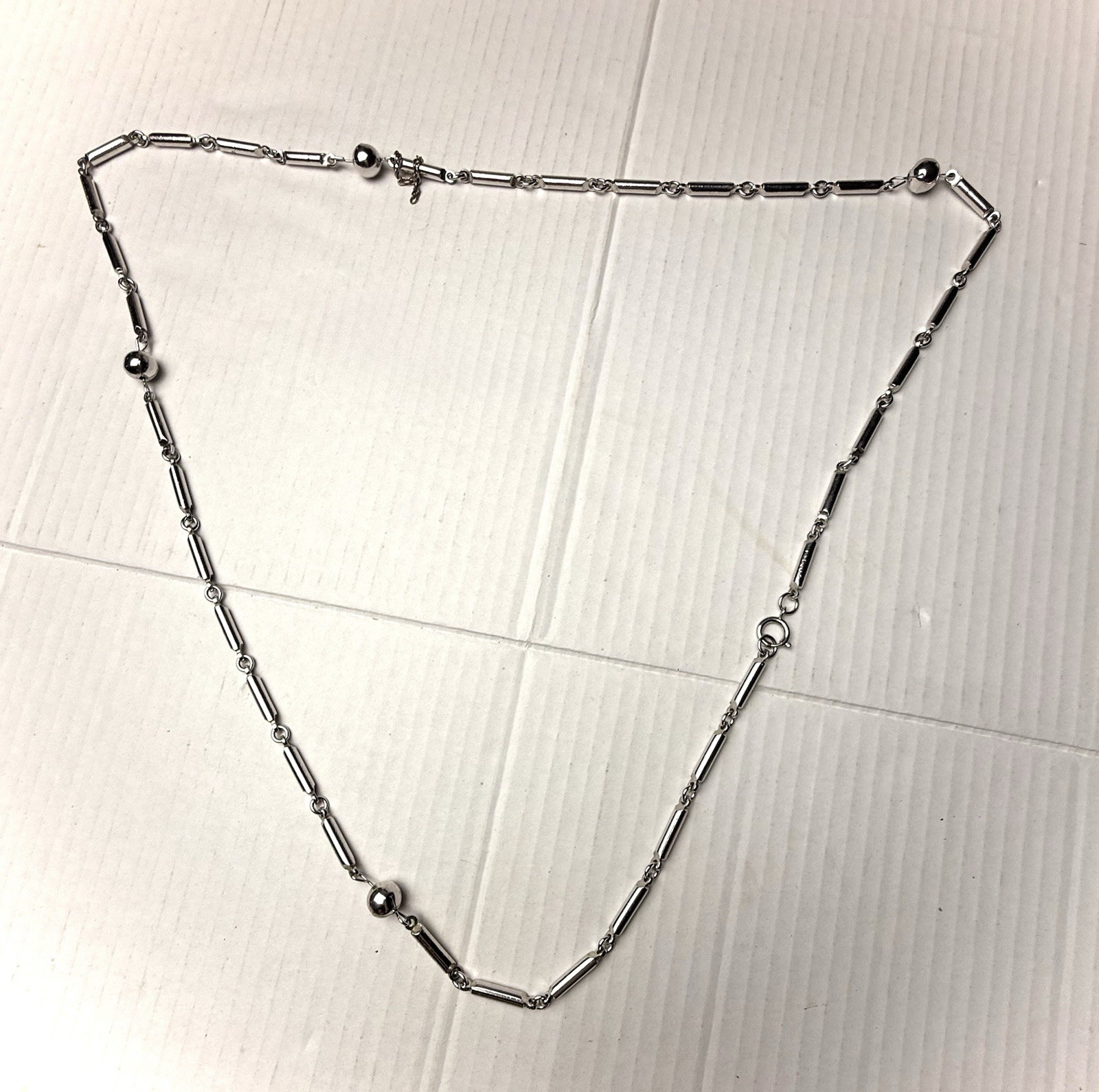 Vintage Bar And Ball Silver Tone Necklace Station Jewelry Long 43” Classic