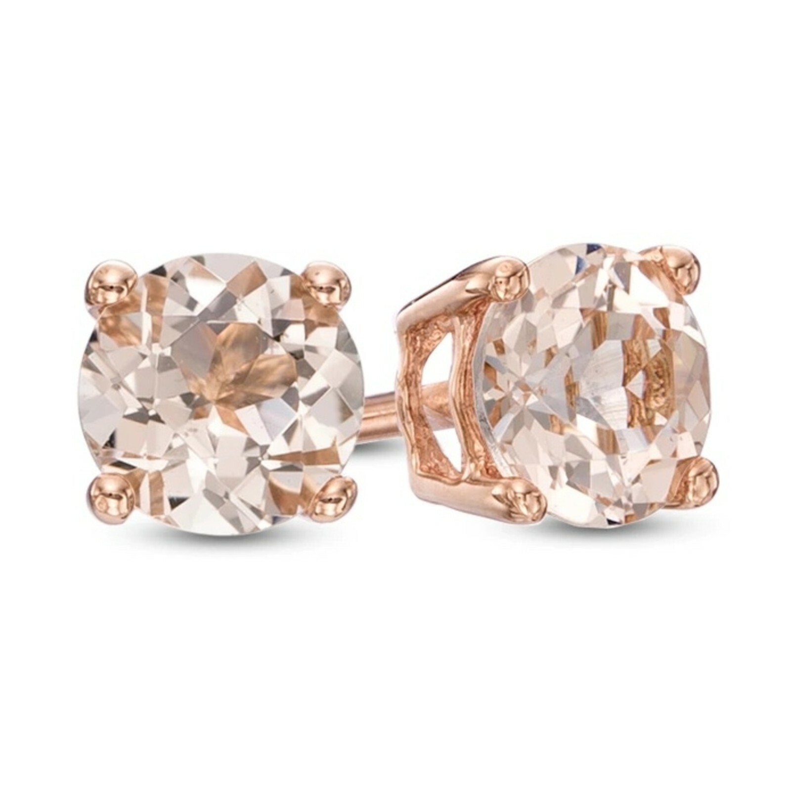 2 ct. Peach Morganite Round Stud Earrings – 14k Rose Gold plated Silver