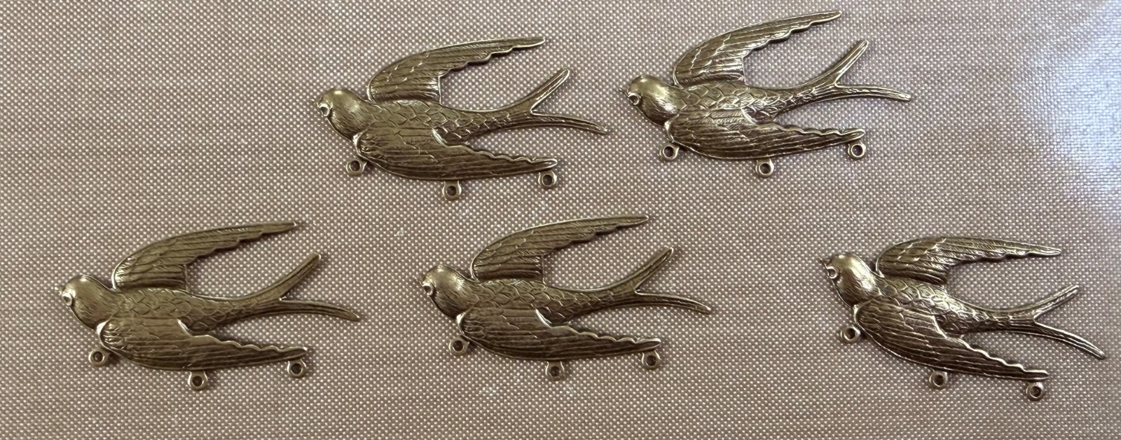 Vintage Brass Swallow Bird Connectors 39mm 3 Loop Art Nouveau Stampings NOS Lot