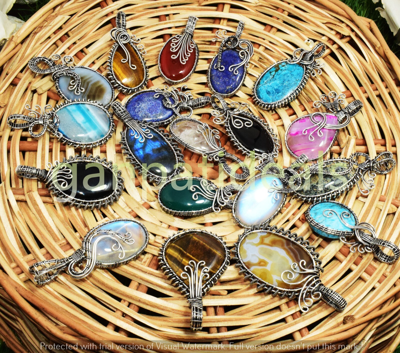 Turquoise & Mix Gemstone Copper Wire Wrap Pendants Wholesale Lots Jewelry