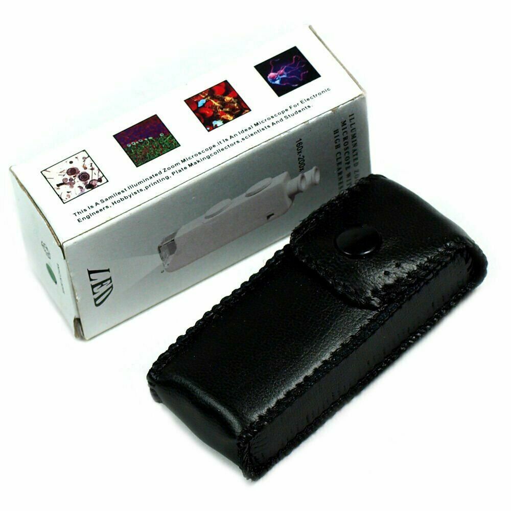 Mini 160X – 200X Zoom Lighted Microscope Jewelers Loupe Magnifying Glass