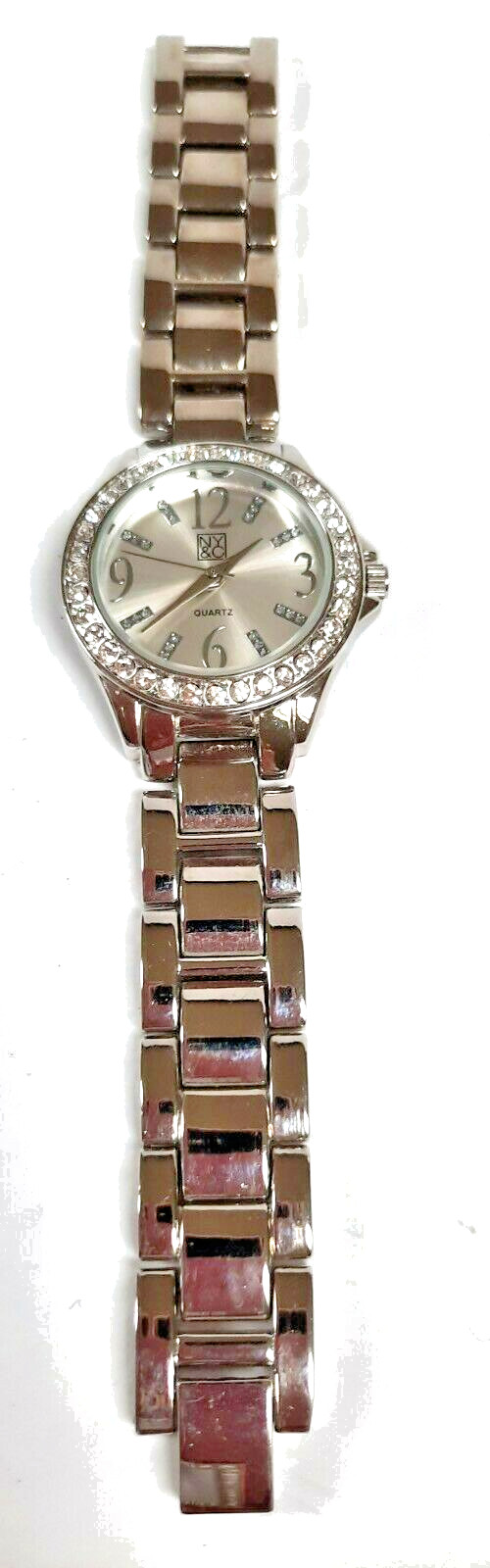New York & Co. Watch Silver Tone Band Round Face Bling Sparkly Fashion Pre-owned