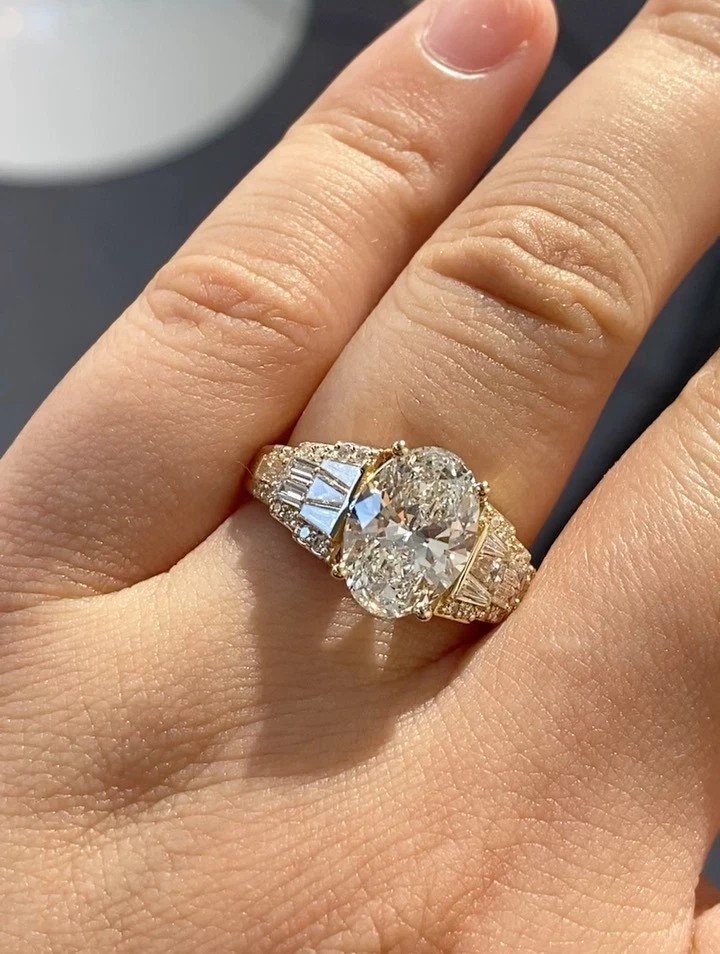 3Ct Oval Cut Created Diamond Solitaire Women Wedding Ring 14K Yellow Gold Finish