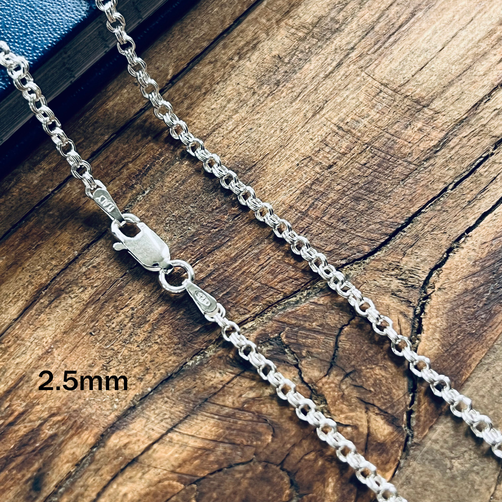 Real Solid 925 Sterling Silver Double Rolo Chain Necklace Made in Italy