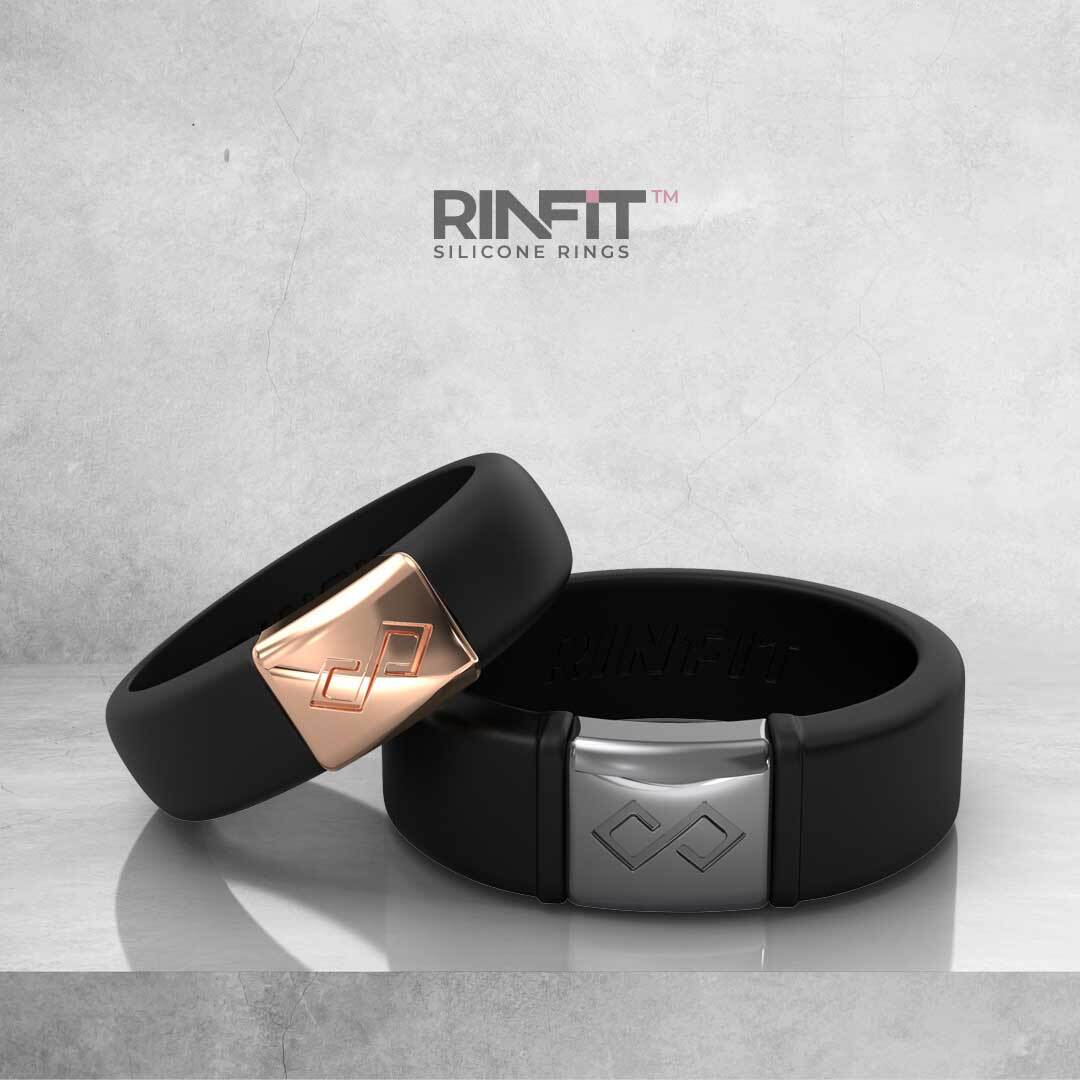 Rinfit Infinity&Metal Silicone Rings for Men. Soft & Comfortable Wedding Band