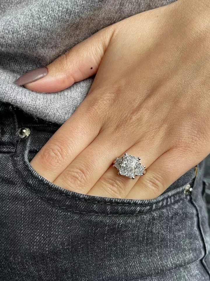 4Ct Radiant Cut Lab Created Diamond 14k white Gold FN Wedding/Engagement Ring