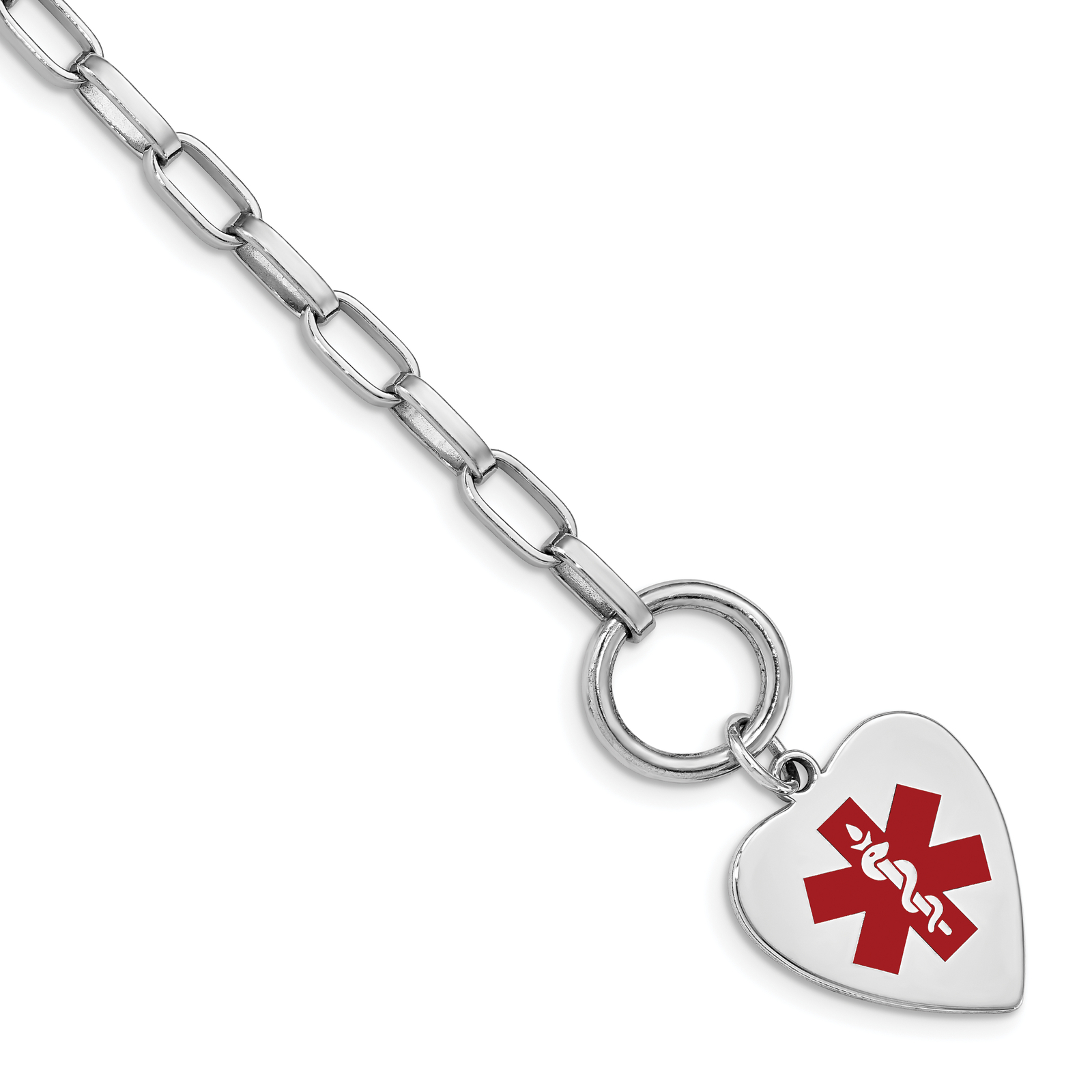 Silver Rhodium Engraveable Enamel Heart Medical ID Bracelet XSM90