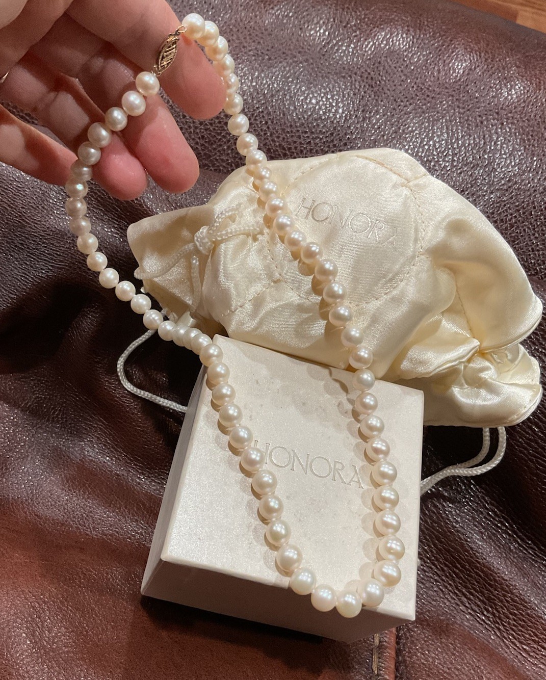 New 10k Solid Gold HONORA Genuine 18″ Strand of 7-7.5mm Cultured Pearl Necklace