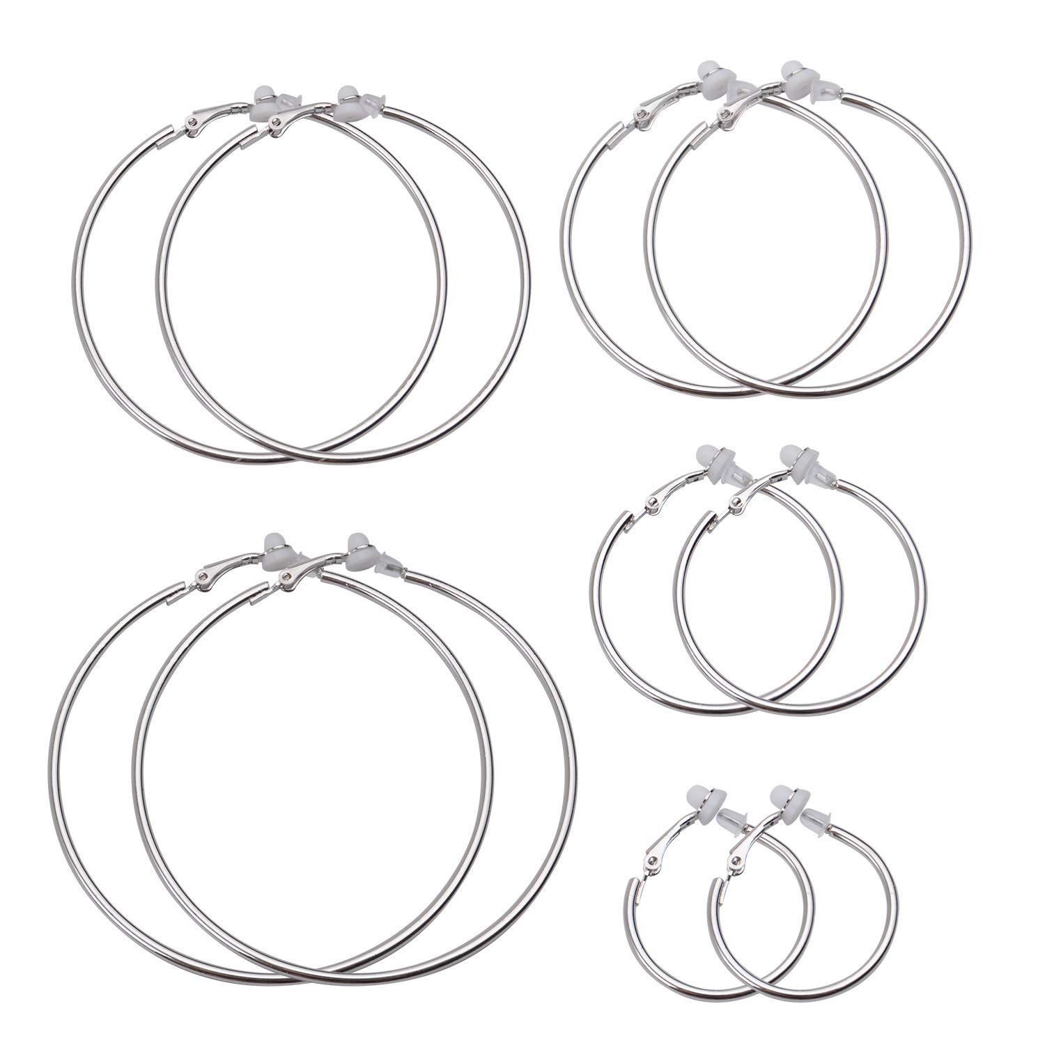 5 Pairs Silver Clip on Earrings Hoop Non Piercing Women Clip Earrings for Women