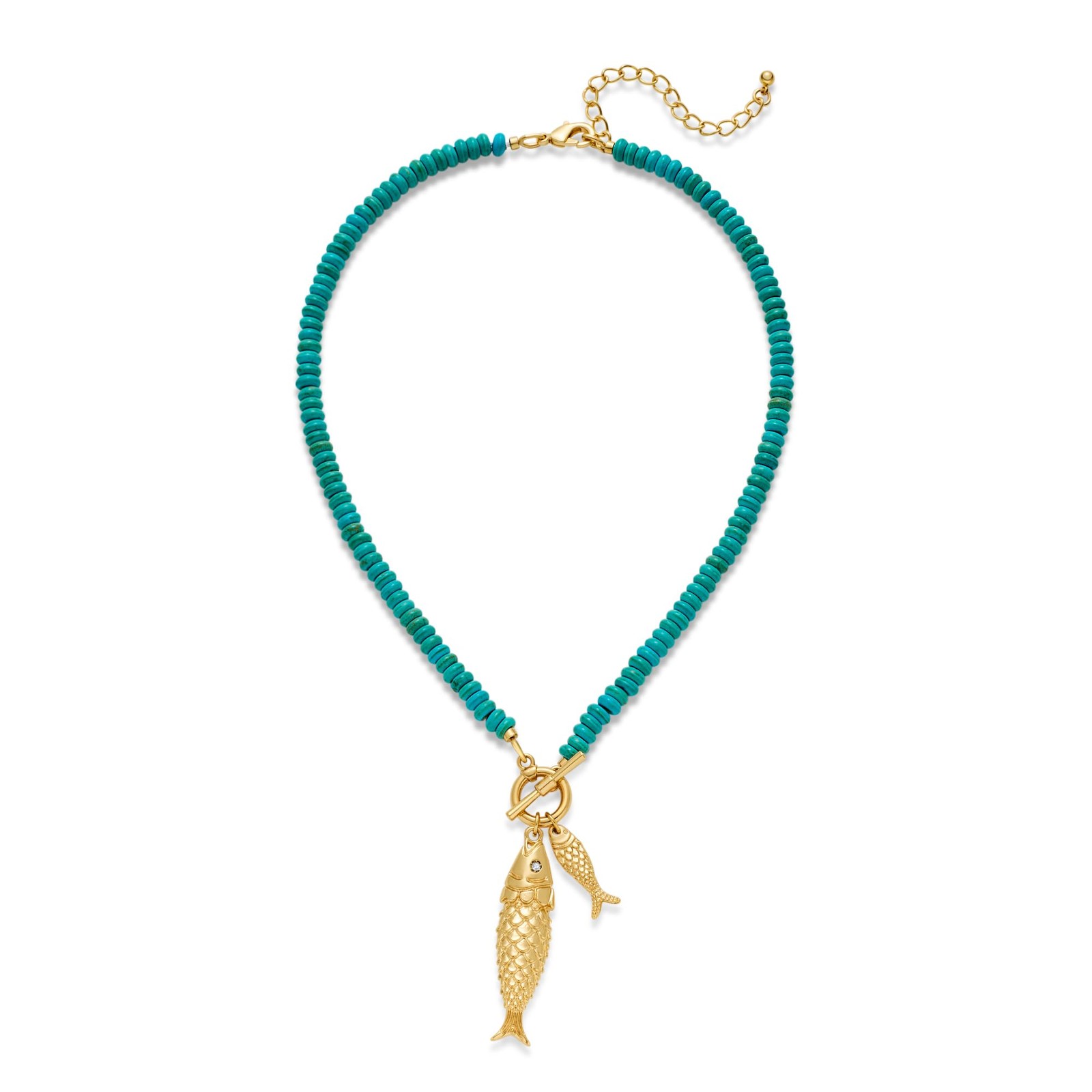 Chunky Gold Fish Pendant Necklace for Women Long Silk Scarf Turquoise Strand Nec
