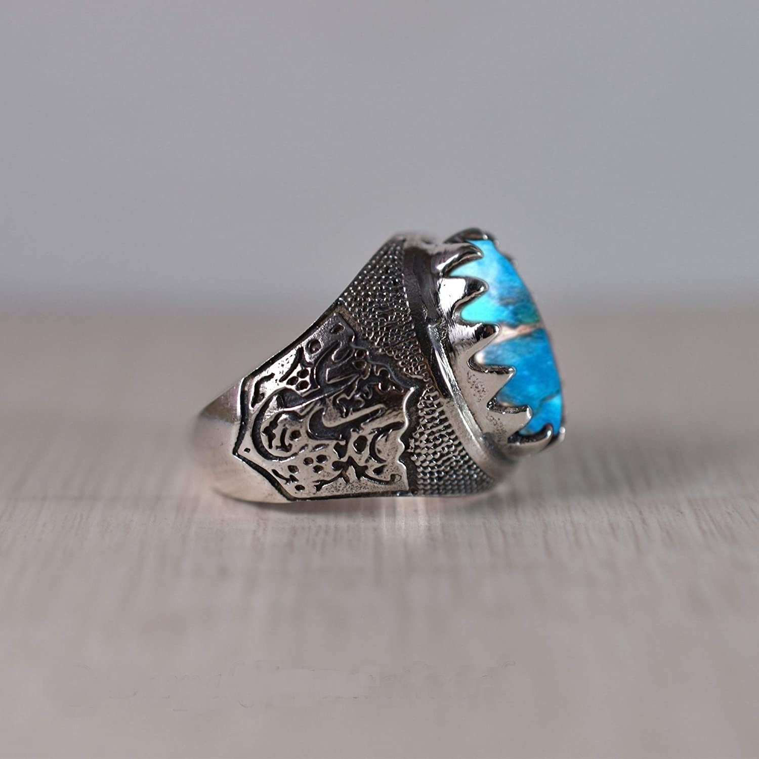 Solid 925 Sterling Silver AA Natural Copper Turquoise Gemstone Men’s Unisex Ring