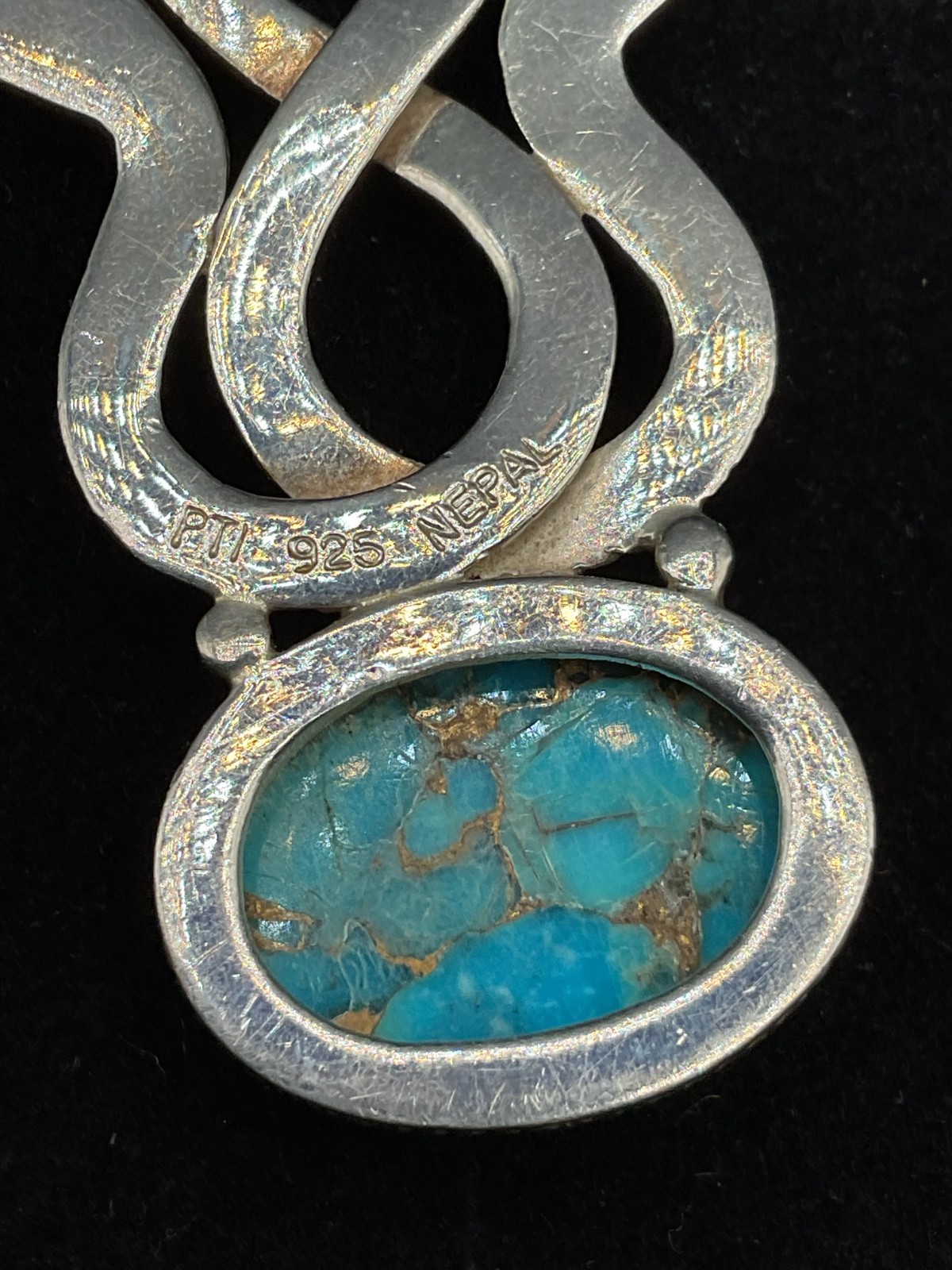 sterling silver vintage intertwined serpentine ( double snake) turquoise pendant