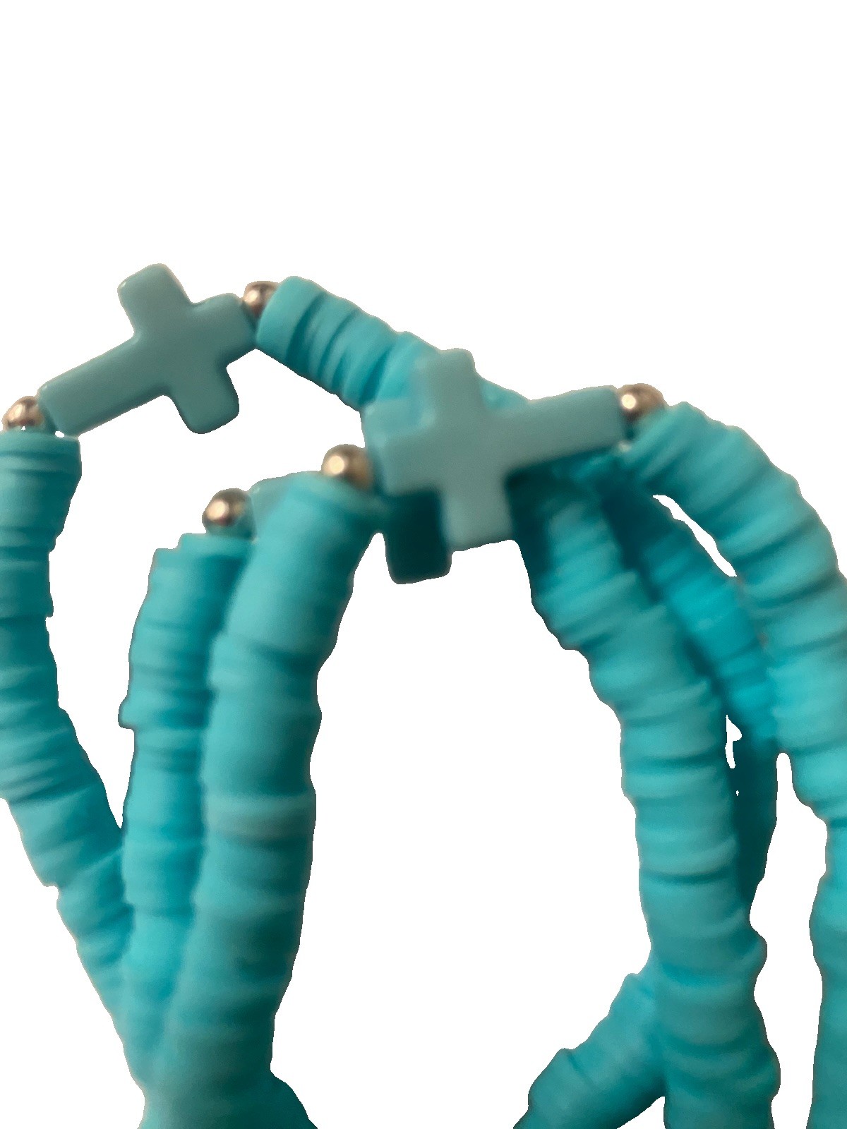 Polymer Clay Turquoise Bead Bracelet With A Small Cross – Set Of 3