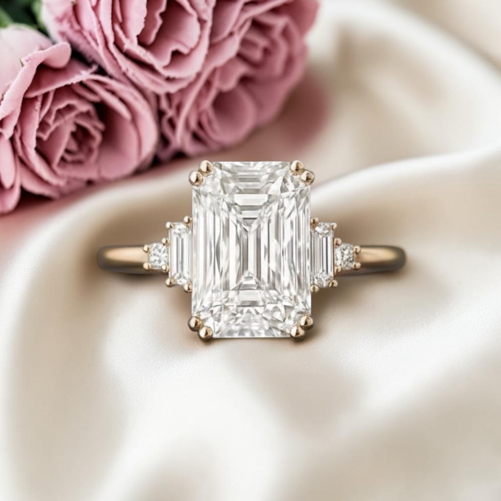 Sale ! 3.40 Ct Emerald Cut IGI Lab Grown Diamond Engagement Ring 14k Yellow Gold