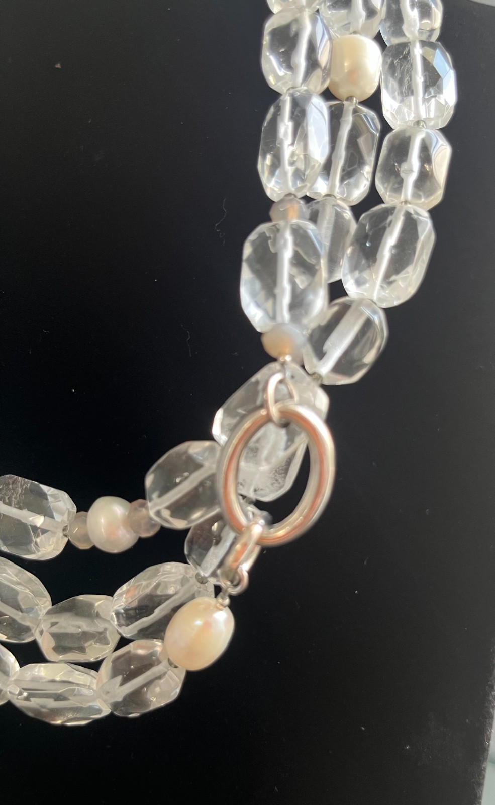 Retired Silpada “White Heat” N1789 3-Strand Sterling Silver Quartz Pearl Necklac