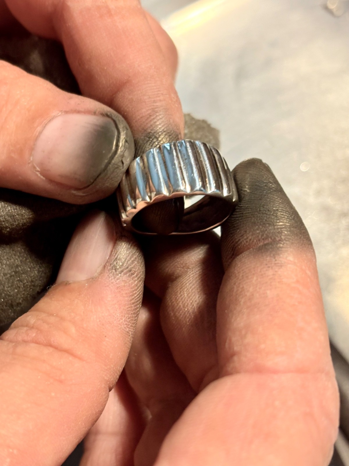 pure Silver Ribbed Band Ring 999.Pure Fine Silver Bold Design