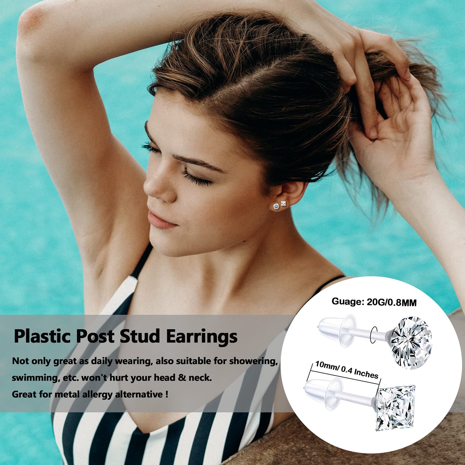 EIELO 12Pairs Clear Plastic CZ Studs Earrings for Women Men Acrylic Post Hypoall