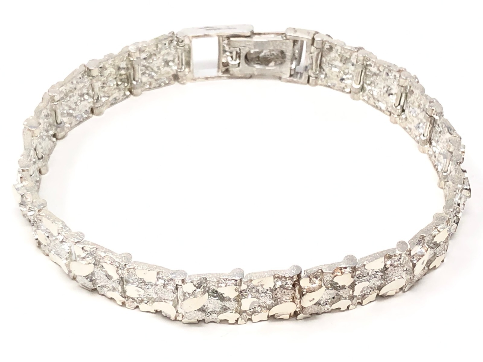 925 Sterling Silver Solid Nugget Bracelet Adjustable 8″ 12.5mm 28.5 grams