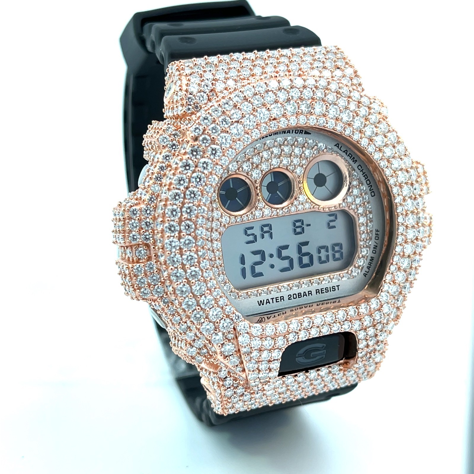 Moissanite Fully Iced Out G-SHOCK DW-6900 – D Color, Flawless Clarity
