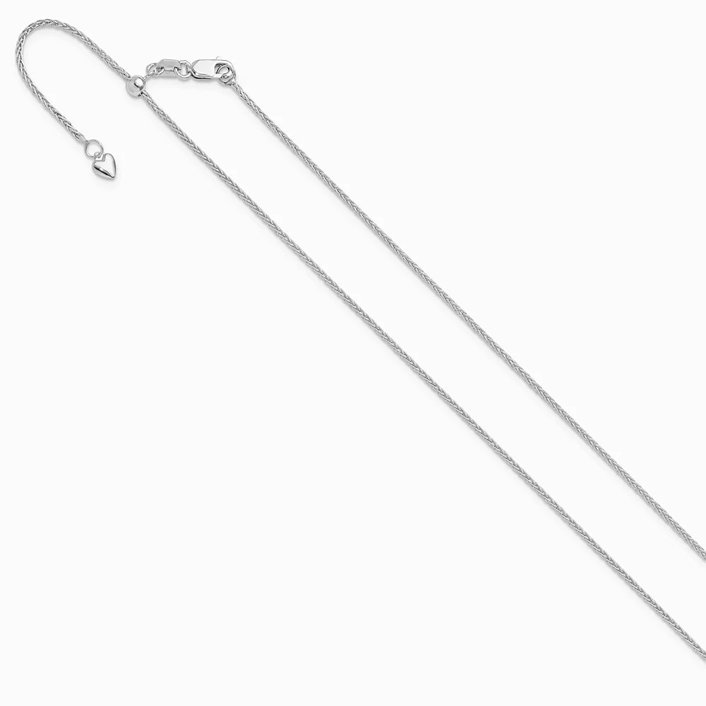 14K White Gold Adjustable 1.4mm Wheat Chain Necklace 22″-30″