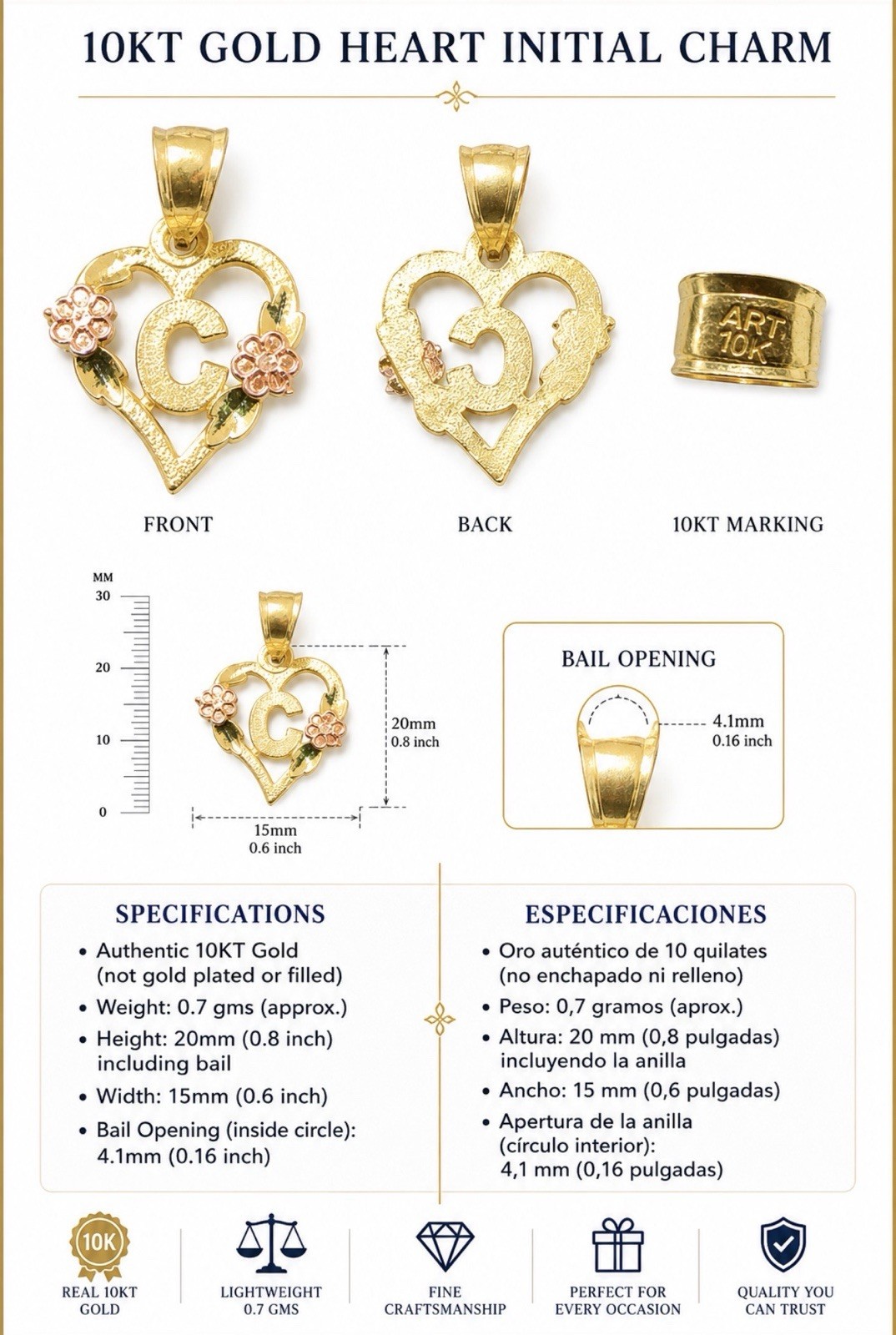 10kt Gold Letter C 0.6gms