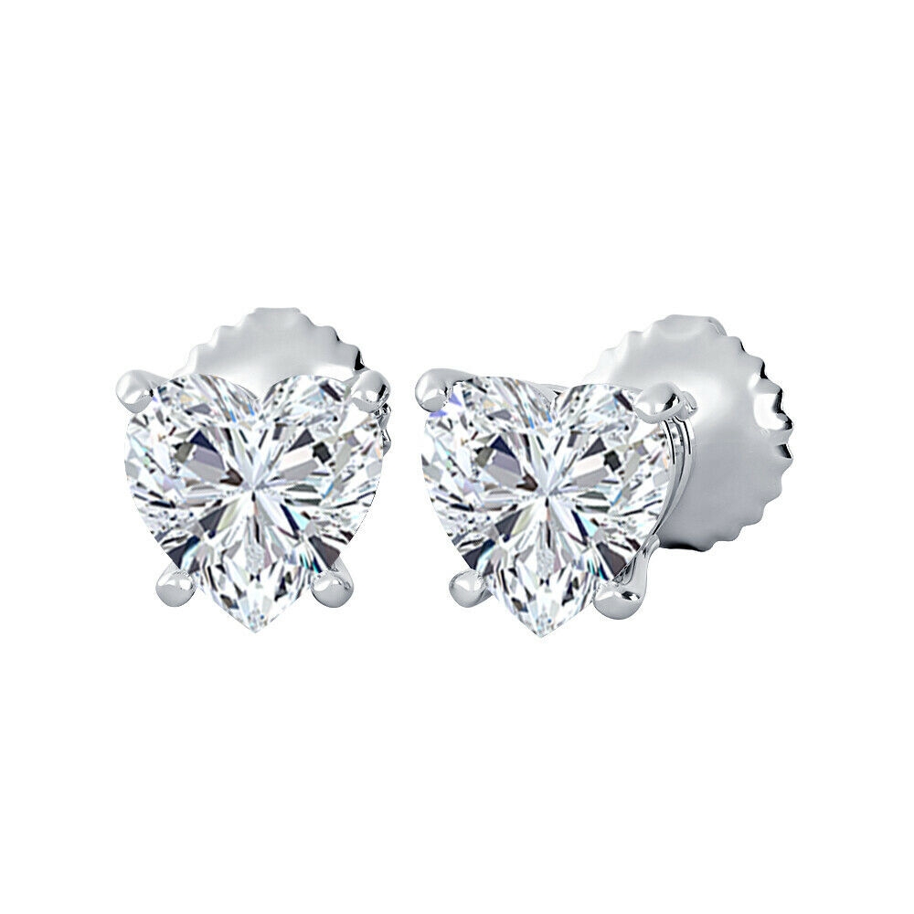 Certified Heart Shaped D/FL Genuine Moissanite Solitaire 4-Prong Stud Earrings