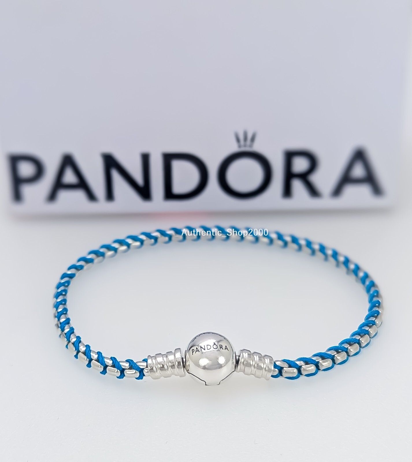 NEW 100% Authentic PANDORA 925 Blue Cord Snake Chain Charm Bracelet 593816C01