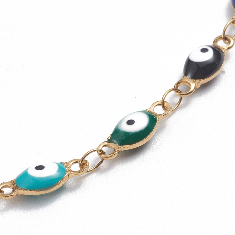 304 Stainless Steel Anklets Enamel Lobster Evil Eye Multicolor Gold 9.6″  A49