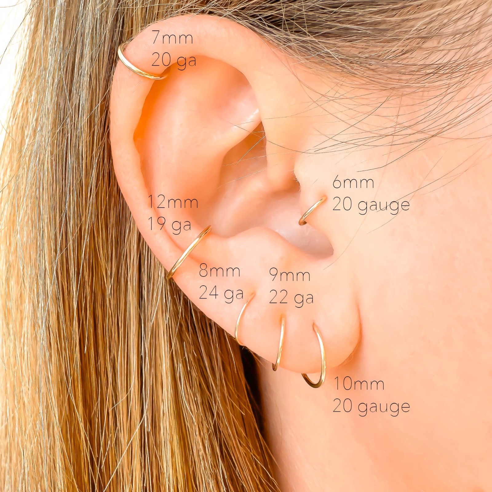 Solid 10K Gold Cartilage Hoop, Tiny Gold Cartilage Earring, Dainty Helix Hoop