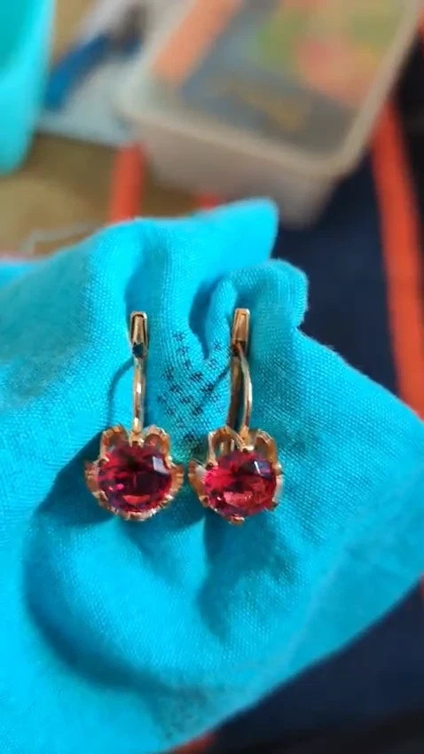 3.00 Ct Round Cut Natural Ruby Earrings 14K Yellow Gold