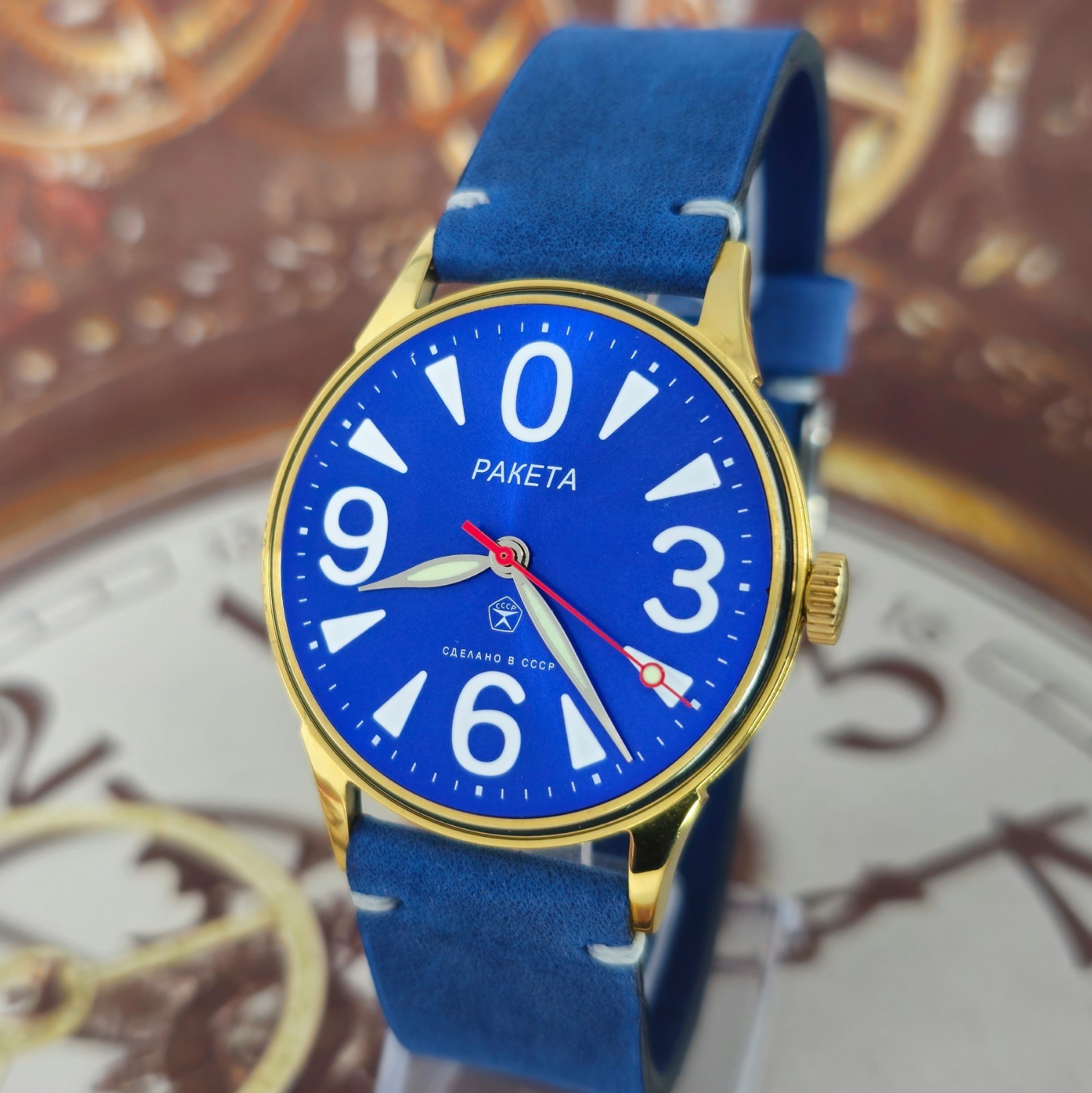Vintage Watch USSR RAKETA Big Zero Blue Dial Wristwatch Mechanism 2609.HA 19J