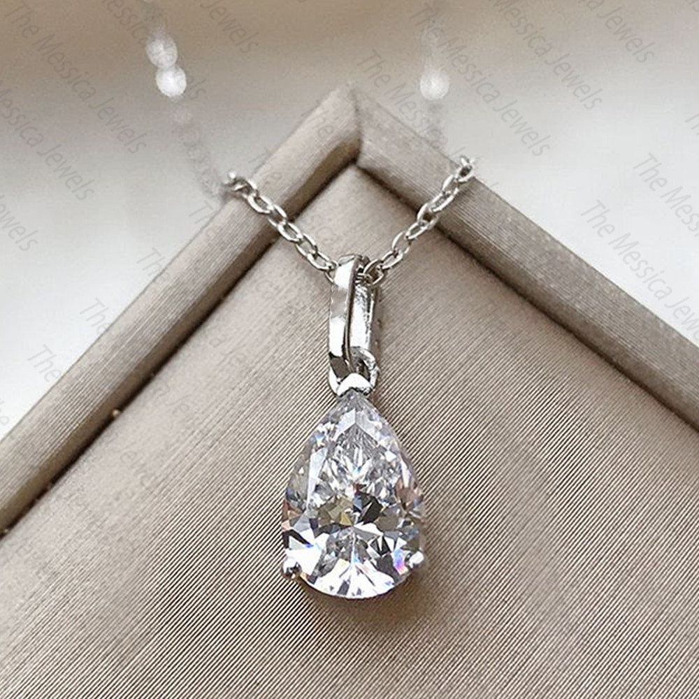 3.20 Ct Pear Moissanite Solitaire Pendant Without Necklace 14k White Gold Plated