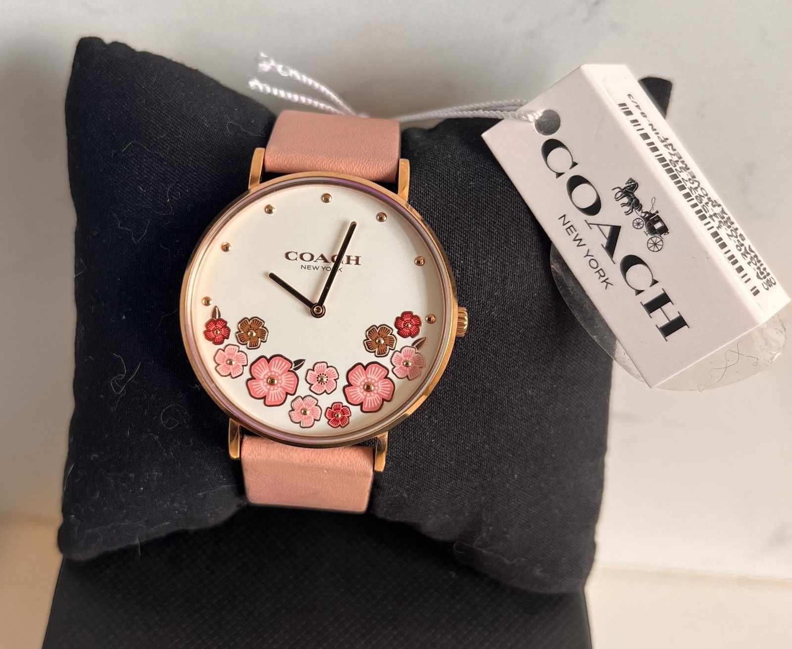 COACH Women’s Perry Blush Leather Strap Tea Rose Watch 36mm NWT