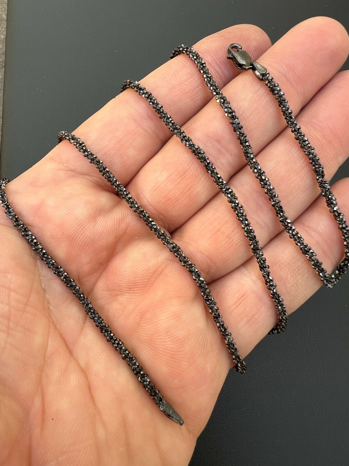 Black Rhodium Real 925 Silver Twisted Rock Sparkle Rope Chain Necklace 14-24″