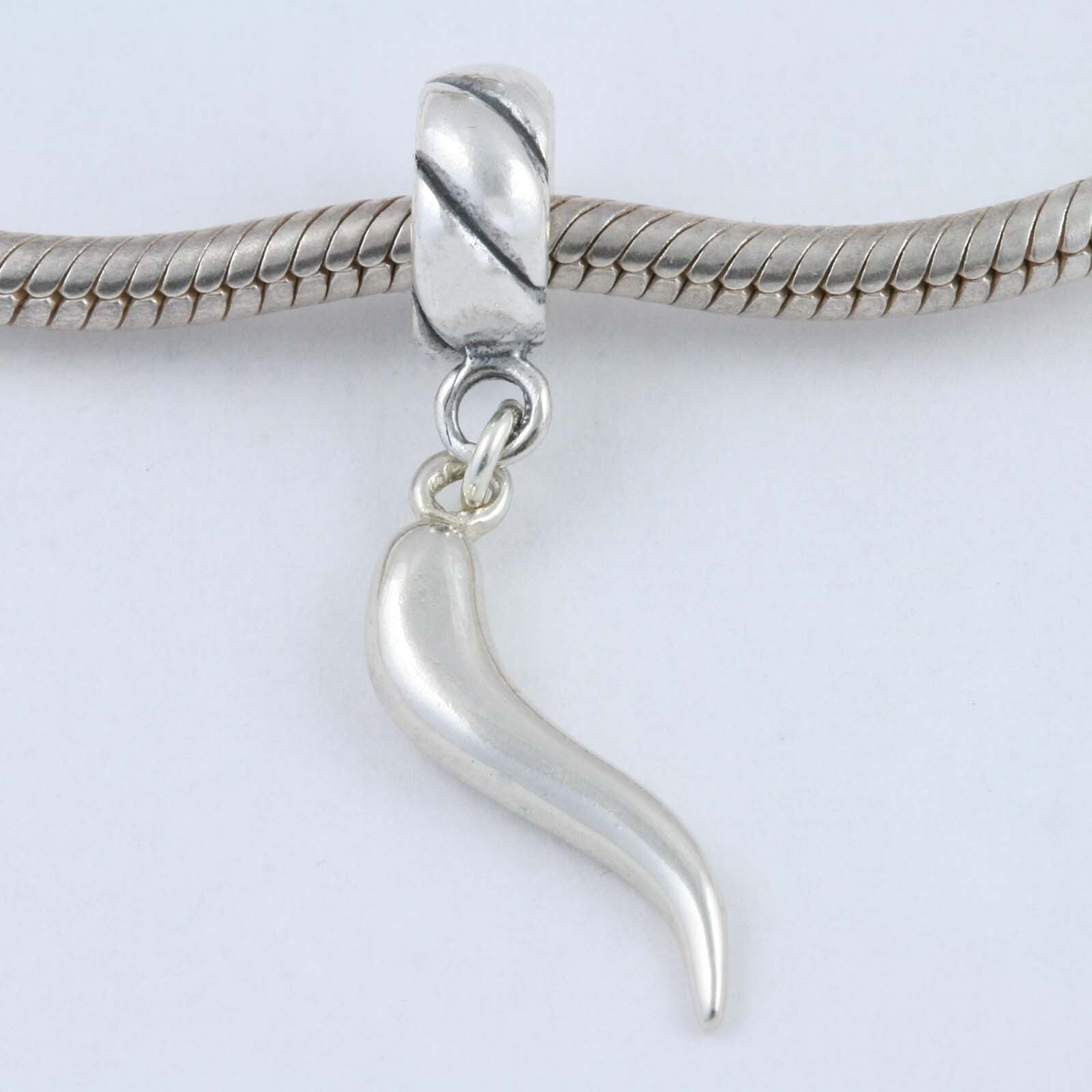 Italian Good Luck Horn Corno CornicelIo 925 Sterling Silver European Bead Charm