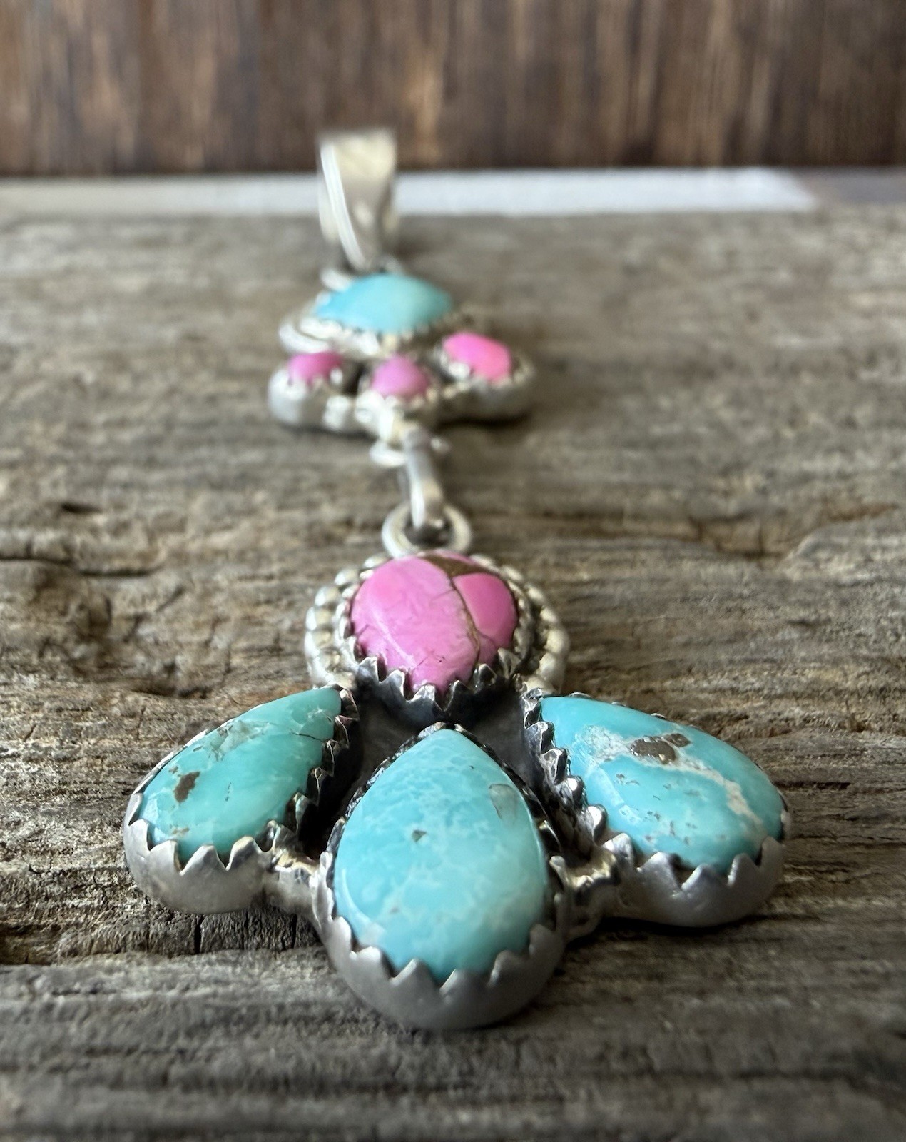 Sterling Silver Native Style SW White Water Turq & Kingman Cotton Candy Pendant