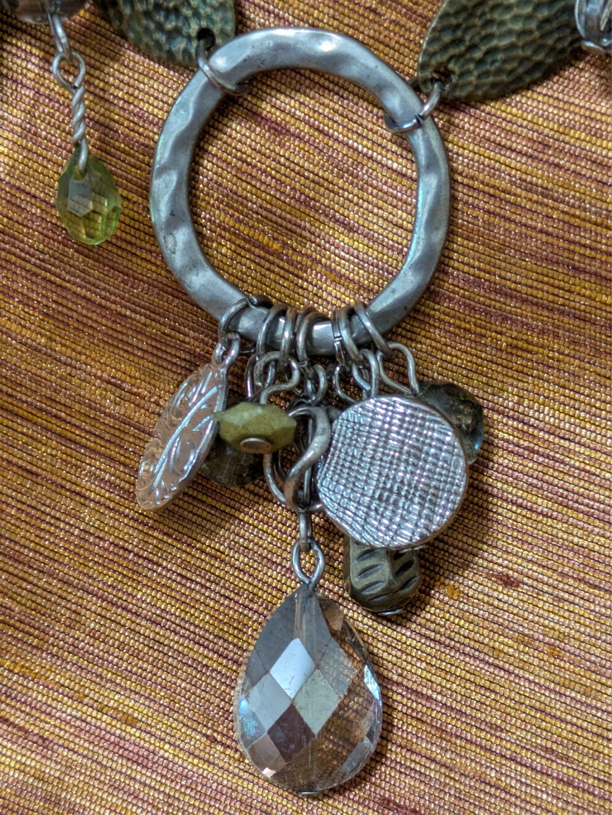 Chain & Light Blue Green Gold Beaded Unique 11 Inch Necklace