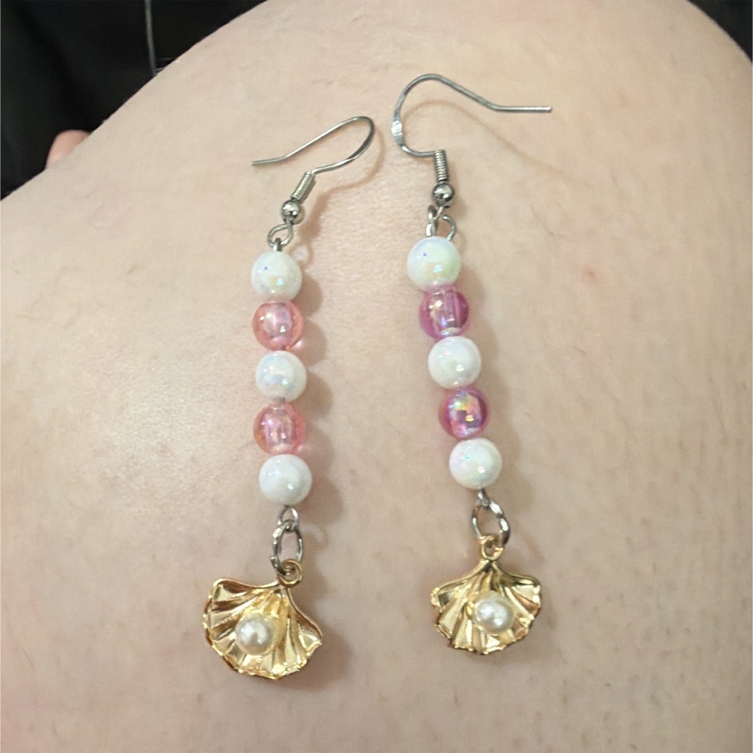 Dangle/Drop Beaded Earrings Hook Closure Pink White Imitation Pearl Shell