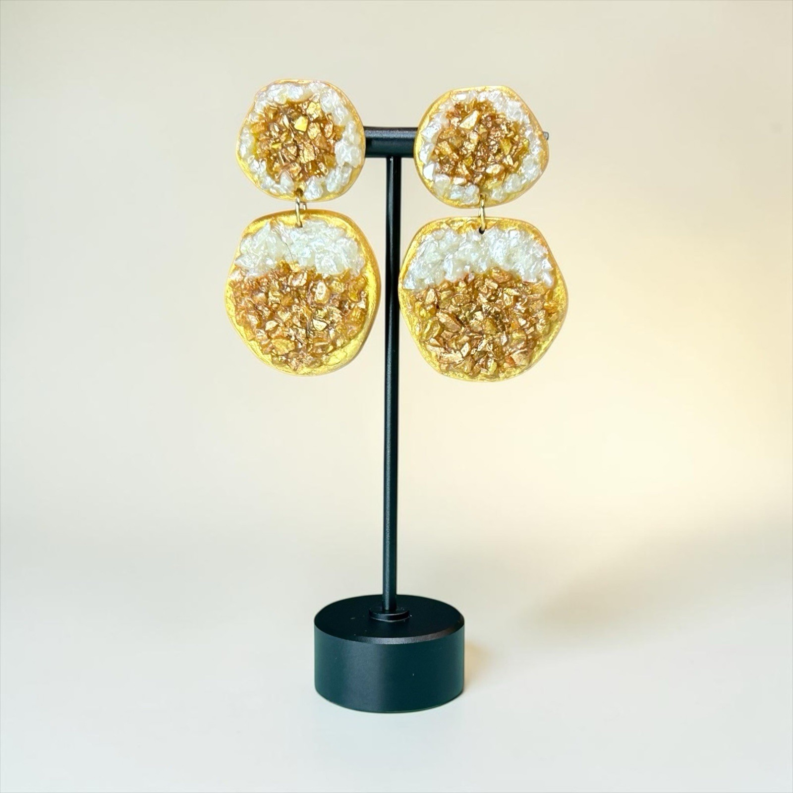 Faux Citrine Drusy Handmade Polymer Clay Dangle Earrings Stainless Steel Posts