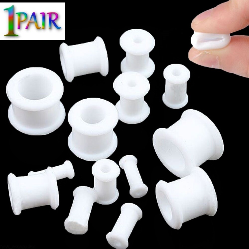 Pair 26MM-50MM SILICONE DOUBLE FLAT FLARE TUNNELS Gauges Thin Flesh Soft 1212