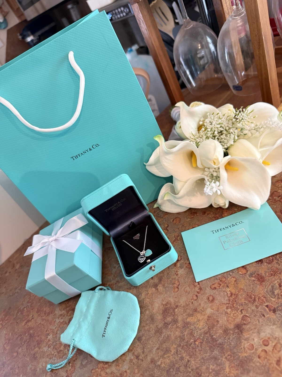 Tiffany & Co. Blue Double Mini Heart Tag Pendant Necklace ( 18” chain )