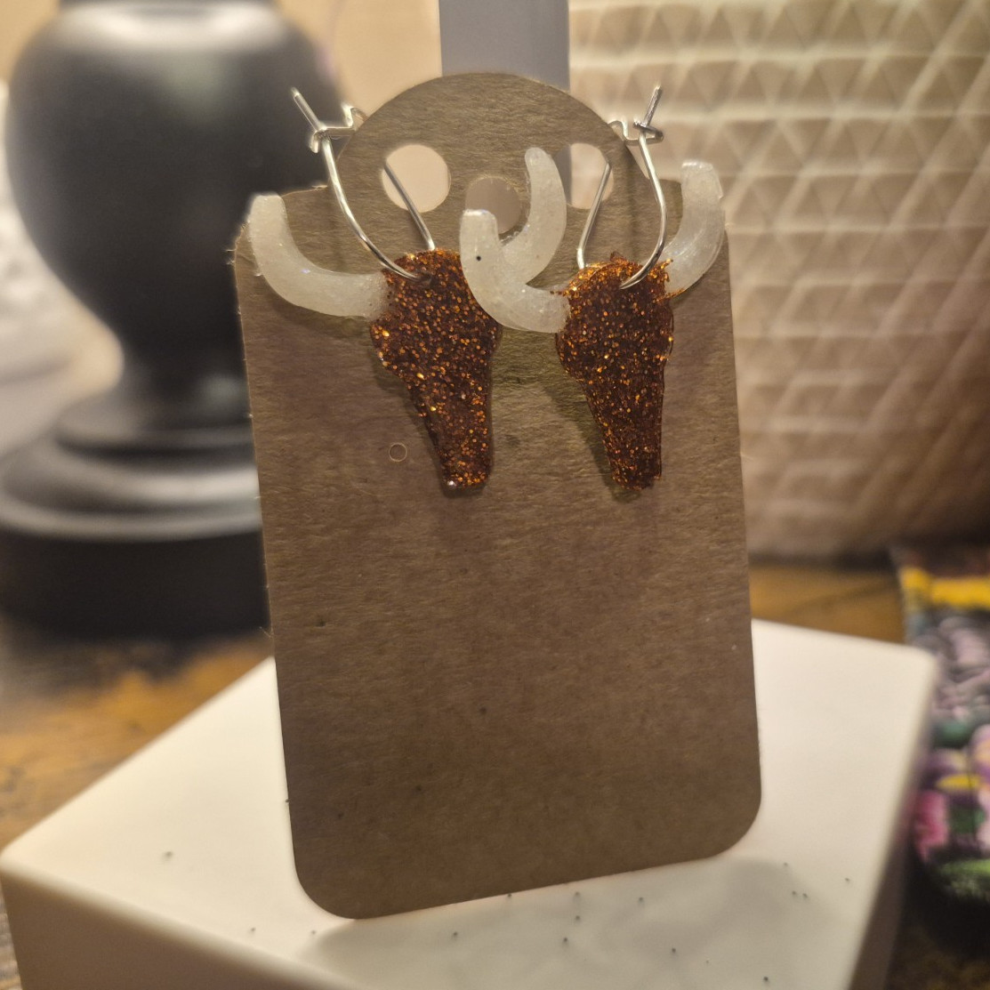 Handcrafted Brown Resin Asymmetrical Dangle Drop Earrings, Silver Tone Hook